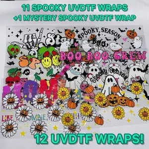 11 Spooky Halloween UVDTF Wraps + 1 Mystery Spooky UVDTF Wrap - Festive Party Supplies