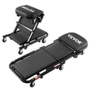 fathersdaygift VEVOR Foldable Z Garage Creeper, 40 in, 450 lbs Load Capacity Rolling Folding Mechanic Creeper Stool, with 6 Universal Wheels Padded Seat Steel Frame, Lay Down or Sit Chair for Garage Shop or Home