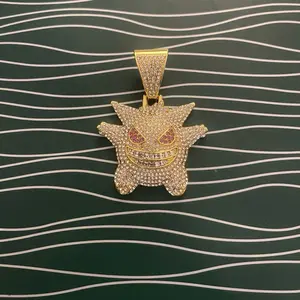Pendant with Rhinestones, Gold Color, Cartoon Design, Ideal for Jewelry Lovers