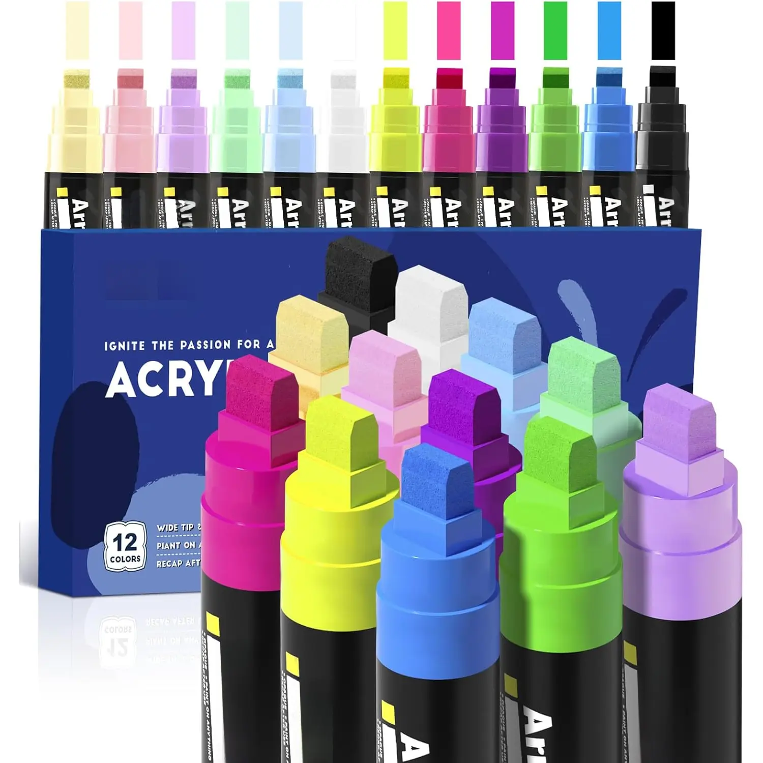 Poster Markers, 10mm  Felt Tip 12 Colors,   Markers Permanent  Pens for Rock Painting, Blackboards, Windshield, Outdoor Paintings DIY Crafts Making