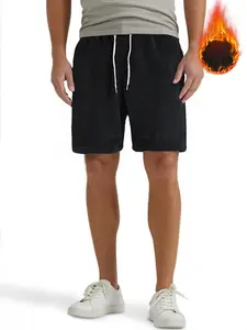 Men's Solid Plush Lounge Shorts, New Style with Pockets, 5-Inch Inseam, Cozy Elastic Drawstring Waist, Soft Fleece Lined, Knit Casual Bottoms for All-Season Home & Daily Wear, Classic Versatile, Today's Clearance, Must-Have Wardrobe Essential.