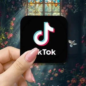 Tiktok Square Icon Self-Adhesive Stickers, Social Media Van Shop Vinyl Decal, Easy-To-Apply Decorative Labels for Vehicles & Shops
