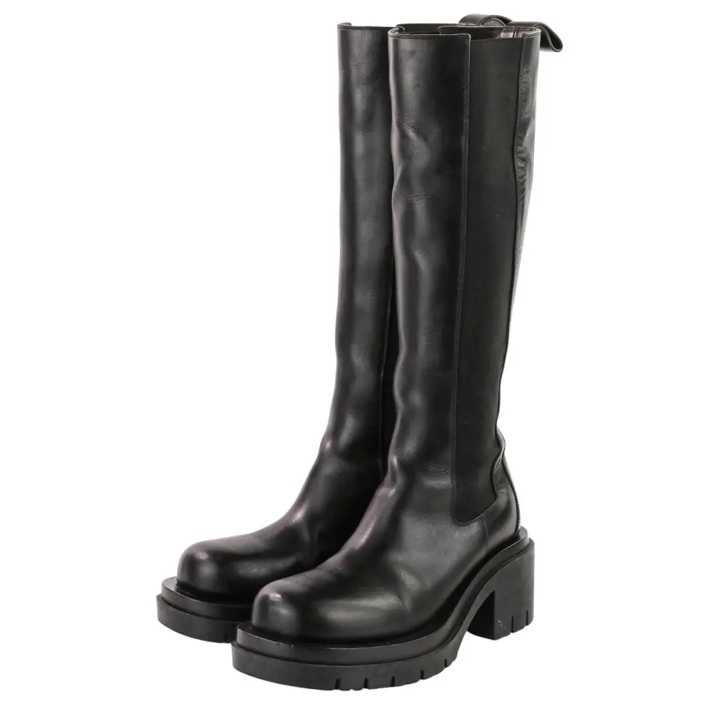 Pre-owned BOTTEGA VENETA Calfskin Small Leather Goods Lug Leather Long Boots
