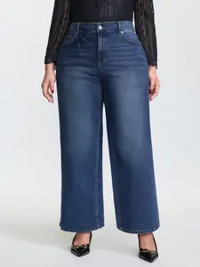 【Summer Turn-Up】【Y2K】【Tammy Control】BlOOMCHIC plus size Mid-Rise Washed Effect Wide-Leg Jeans [M-6X] 2026 Summer Pick for Mother's Day