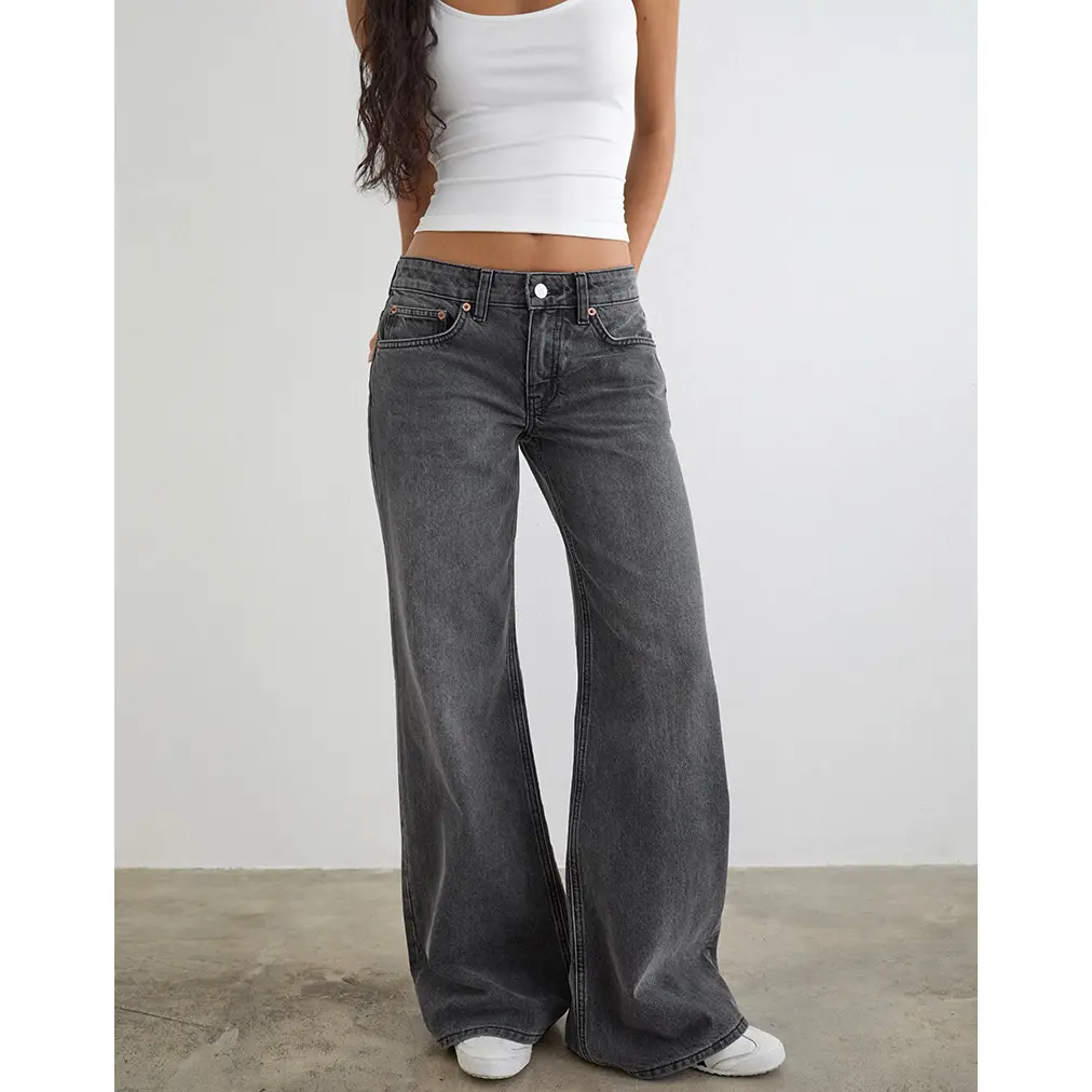 Low Rise Slouchy Flare Jeans in Washed Black Grey