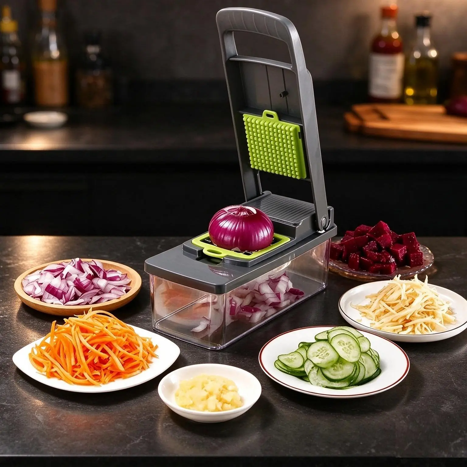13-In-1 Vegetable Chopper & Mandoline Slicer, Heavy-Duty Manual Food Chopper With 8 Interchangeable Stainless Steel Blades, Onion Dicer, Veggie Cutter, Drain Basket, Egg Separator And Storage Container For Salad Prep.Container Equipped Vegetable Chopper