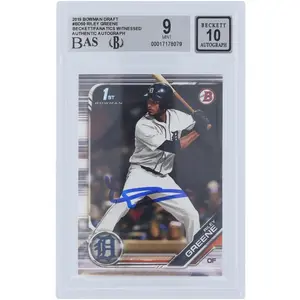 Riley Greene Detroit Tigers Autographed 2019 Bowman Draft #BD-50 Beckett Fanatics Witnessed Authenticated 9/10 Card - Fanatics Authentic Certified