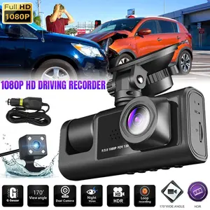 3 Channel Dash Cam, 170° Wide Angle,  1080P Front/Rear/Inside Video Recorder Camera G-sensor, Night Vision, 24H Parking Mode
