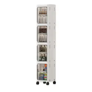 5-Tier Folding Plastic Kitchen Storage Bins with Lids, Stackable Utensils Containers with Wheels for Office, Dorm