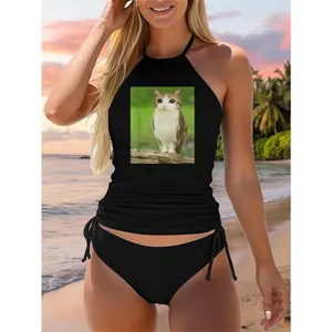 Cat Owl Funny Cursed Internet Trendy Meme Two Piece Swimsuit