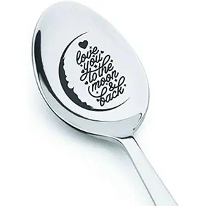 Love You to the Moon and Back Spoon, Carved Stainless Steel Cutlery Spoon, Coffee Cream Dessert Cereal Spoon, Birthday & Anniversary Gift, Tableware