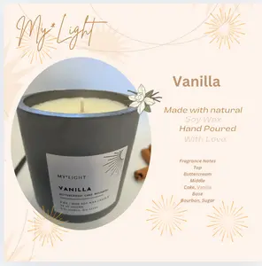 MyLight - Vanilla Soy Wax Scented Candle 9oz 255g Eco Friendly Hand Poured 35 40 hr Burn Ideal for Relaxing and Gifting