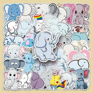 Cute Cartoon Elephant Pattern Sticker, 50pcs/set Self Adhesive Decorative Stickers, DIY Decals for Water Bottle, Laptop, Phone Case, Scrapbooking, Journal Making