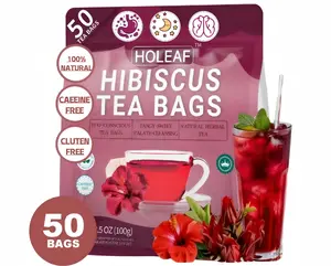 Hibiscus Tea Bags 50 Count Caffeine Free Herbal Tea, Individually Foil Wrapped, Tart & Refreshing Hot Iced Daily Drink, Zero Additives