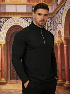 Men's Long Sleeve Quarter Zip Running Shirt, Moisture Wicking Breathable Sports Hoodie, Casual High Performance Gym Wear, High Performance Activewear