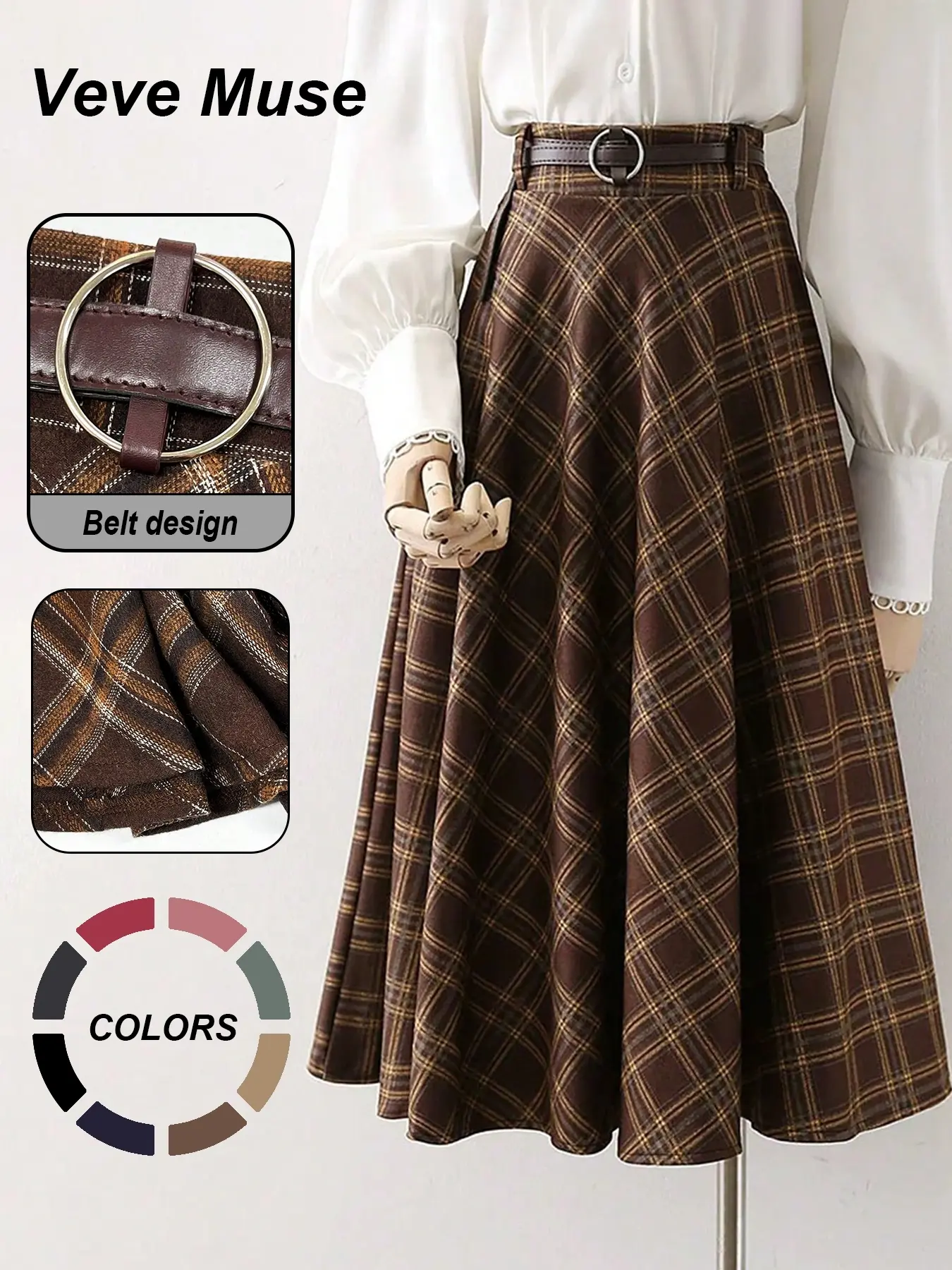 Women's Retro Plaid High-Waist, office skirt, versatile plaid skirt, British style, Chic, Elegant, Casual Midi Skirt, All-season Wear, Everyday, Perfect for Daily Outfit