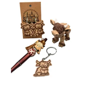 Cow Lover Gift Bundle Decor & Accessories- Pen Keychain Earrings Cow Model Traditional Highland Cow Figurine