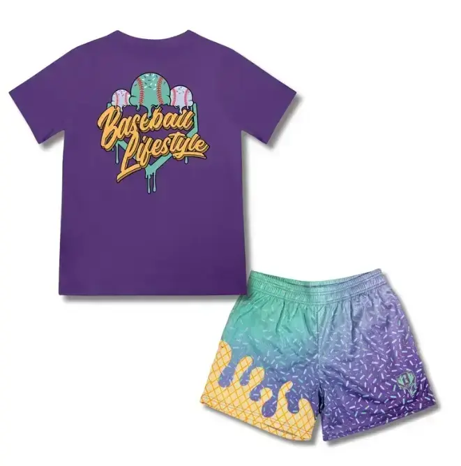 Baseball Lifestyle 101 - Ice Cream Galaxy Grape Set | Youth & Adult Tee & Mesh Shorts