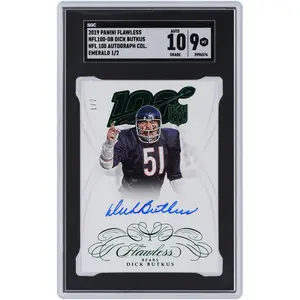 Dick Butkus Chicago Bears Autographed 2019 Panini Flawless Emerald NFL 100 Autograph Collection #NFL100-DB #1/2 SGC Authenticated 9/10 Card - Fanatics Authentic Certified