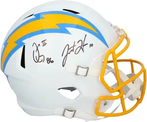 Justin Herbert and Oronde Gadsden II Los Angeles Chargers Autographed Riddell Speed Replica Helmet - Fanatics Authentic Certified