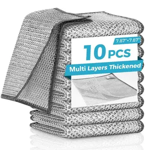 10 Counts Dishwashing Rags，Multipurpose Non-Scratch Wire Dishcloths for Wet and Dry Use, Reusable Wire Cleaning Cloths for Kitchen, Sinks, and Pans Silver Removable, Washable & More