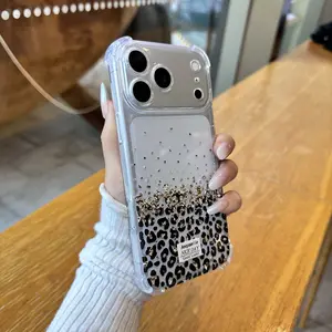 Leopard Print Glitter Airbag Shockproof Design Clear Phone Case for iPhone 17 16 15 14 13 12 11 Anti-Drop Protective Cover