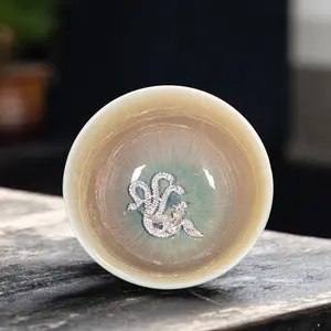 Handcrafted Jianzhan Tea Cup Kiln-change Tenmoku-style Jian Ware Owner's Cup Single Tea Bowl Traditional Porcelain Elegant Gift