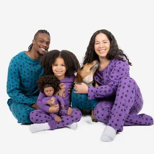 Leveret Girls and Doll Cotton Pajamas Dog Paw Purple 14 Year