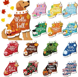 16 count Seasonal Dachshund  Welcome Sign Lovely Interchangeable Front Door Decoration, Wooden Rustic Holiday Door Wall Decor for Independence Day Summer Fourth of July Decoration(Cute )