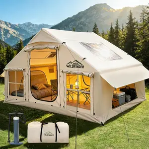 Inflatable Camping Tent with Skylight & Air Pump, Instant Setup Waterproof Oxford Tent with Stove Jack, Spacious Glamping Tent for 4-6 People