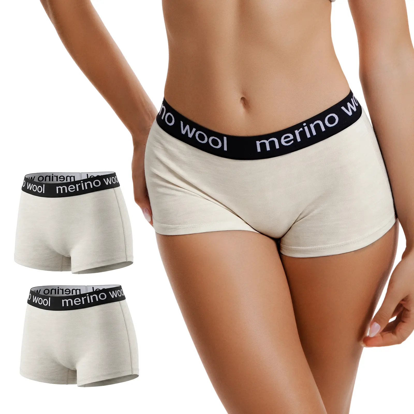 Women's 100% Merino Wool Boy Shorts - 2 Pack Regular Size Panties, Breathable, Moisture Wicking, Anti-Chafe, Machine Washable, Wrinkle Resistant, Tag-Free Edge, High Waist, Pull On, Soft, Regular Fit for Hiking, Athletic Use, Everyday Wear