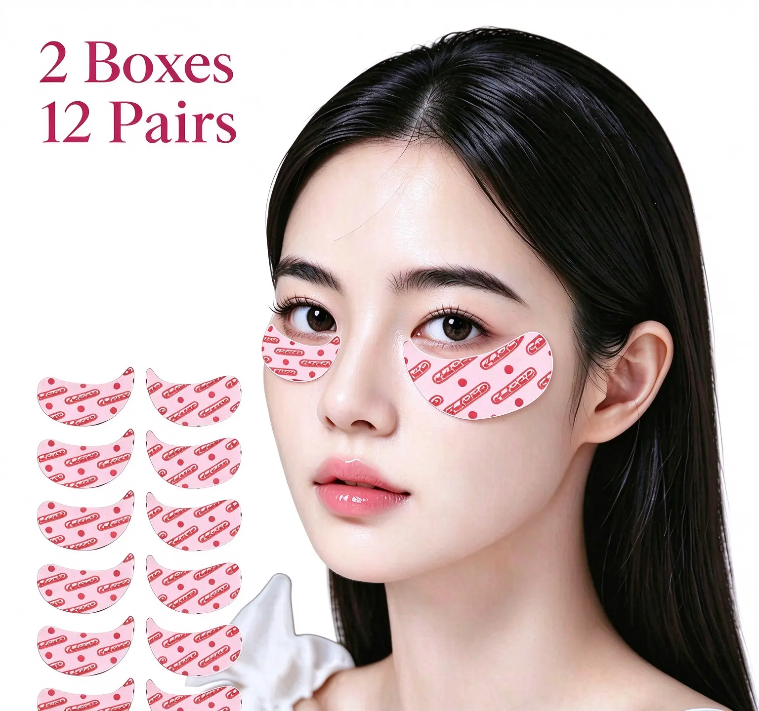 Cosmetic Pink Design Eye Patches - 12-Pair Pack for Dark Circles, Puffiness, Daily Use, Skin Health Enhancement