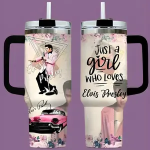 King Of Rock N'Roll 40oz 30oz Tumbler With Handle, Rock And Roll Tumbler, Guitar And Photo Collage Stainless Steel Cup, Gift for Rock Lover