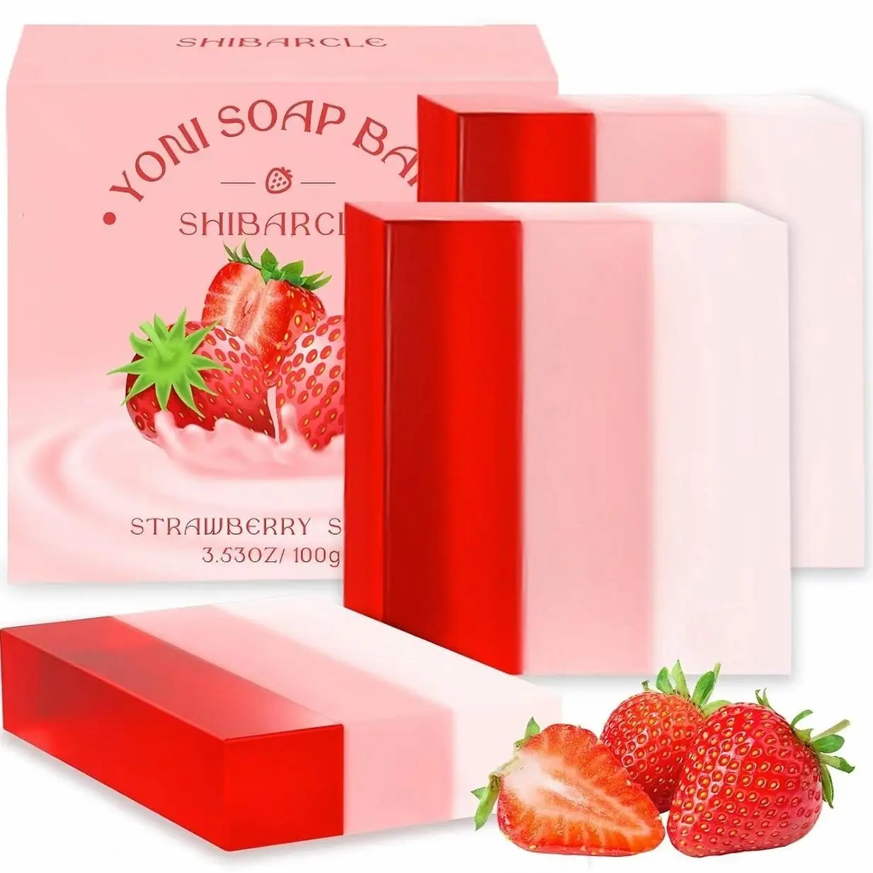 3 PCS Yoni Soap Bar, Organic Yoni Bar Soap Yoni Wash Feminine Wash for Women Ph Balance, Natural Deodorant Vaginal Body Bath Soap Body Wash Strawberry Handmade feminine soap