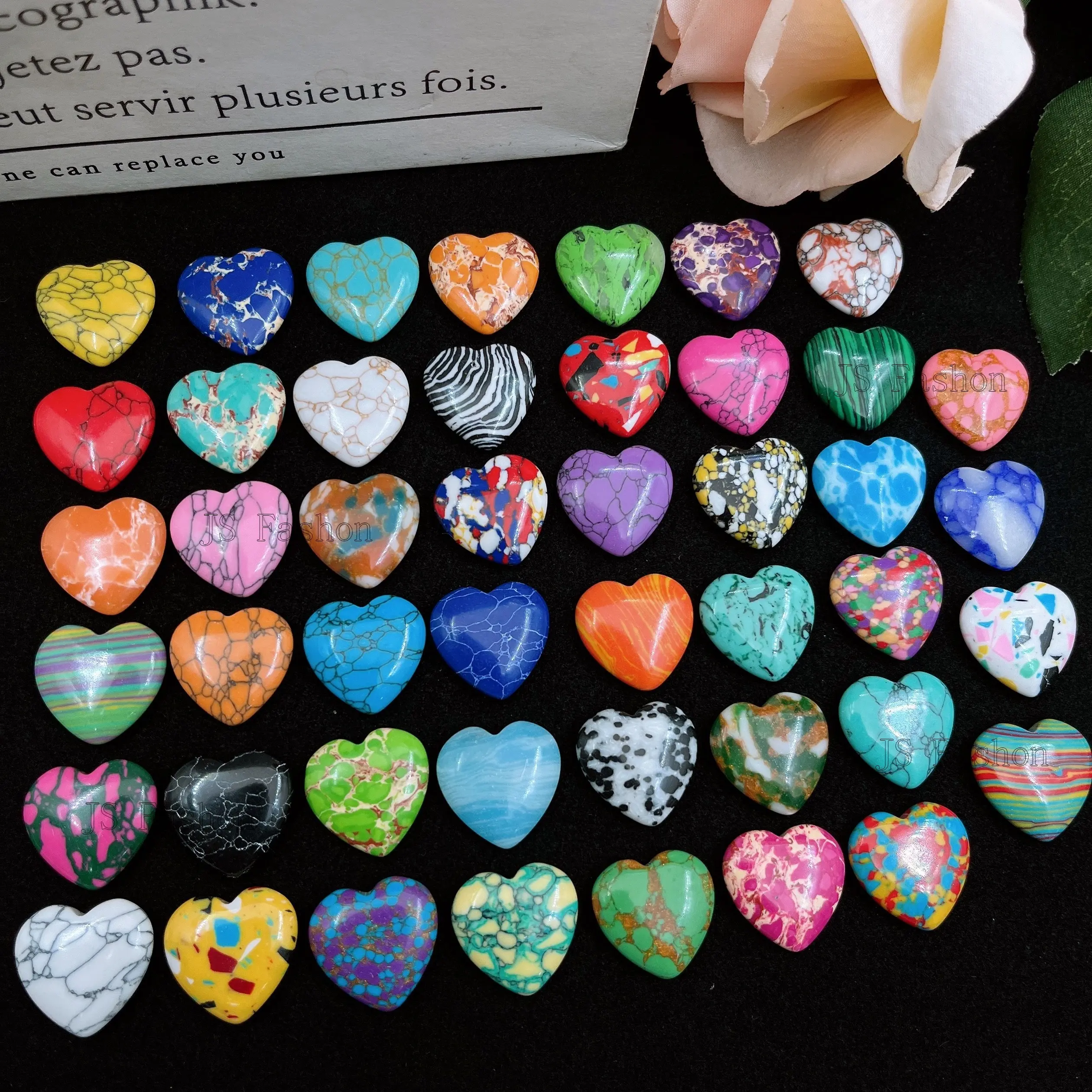 100% Brand New 50pcs 2cm Multi-color Heart-shaped Turquoise & Artificial Jade Natural Stone Decorative Ornaments - Clothing Embellish, Party Decor, Crafters' DIY Supplies