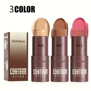 3 Pcs Cream Blush Contour Highlighter Stick For Cheeks Eyes Lips Lightweight DewyFinish Blush Stick Waterproof Long Lasting Contour Stick Trio Wand Face Makeup SetFor Girls And Women