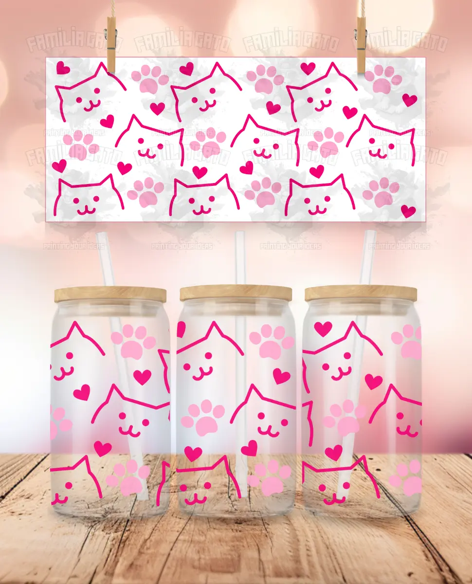 Valentine's Day Self Adhesive Decal Sticker - Cat Paws, Hearts UVDTF Wrap, Self Adhesive Sticker