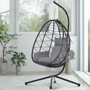 Egg Chair with Stand, Swing Chair Patio Wicker Hanging Egg Chair Hanging Basket Chair Indoor Outdoor Hammock Chair with Stand, for Living Room Bedroom  Balcony