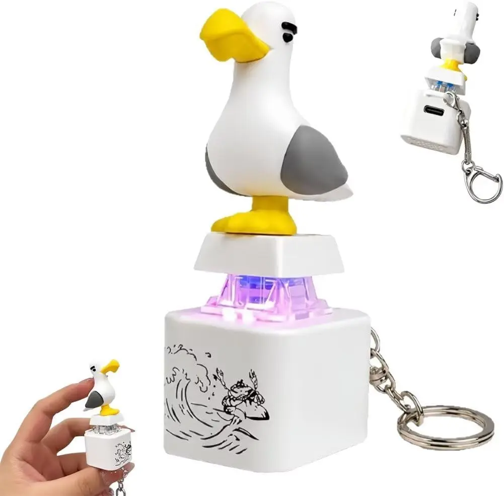 Seagull Mine Button Keychain, Mine Seagull Keychain Mechanical Click Fidget Desk Toy Portable Stress Relief Keychain for Adults
