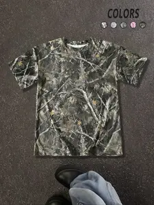 Women's Summer Casual Style Loose-Fit Short Sleeve T-Shirt, Full Body Camouflage Print, Fashionable Daily Wear Top for Women