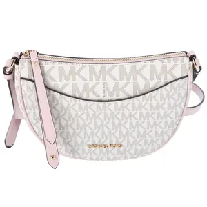Pre-owned MICHAEL KORS PVC Crossbody Bags Dover Small Half Moon Crossbody Vanilla Pink Powder Blush Multi