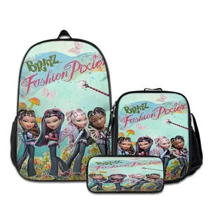 3PCS Bratz-Rock-Angelz-Backpacks for Girls Set, Cute School Backpack for Girls Boys with Lunch Box and Pencil Case, Aesthetic Bookbag for Teens, Lightweight Classic Backpack for Travel, Work, Picnic A-27