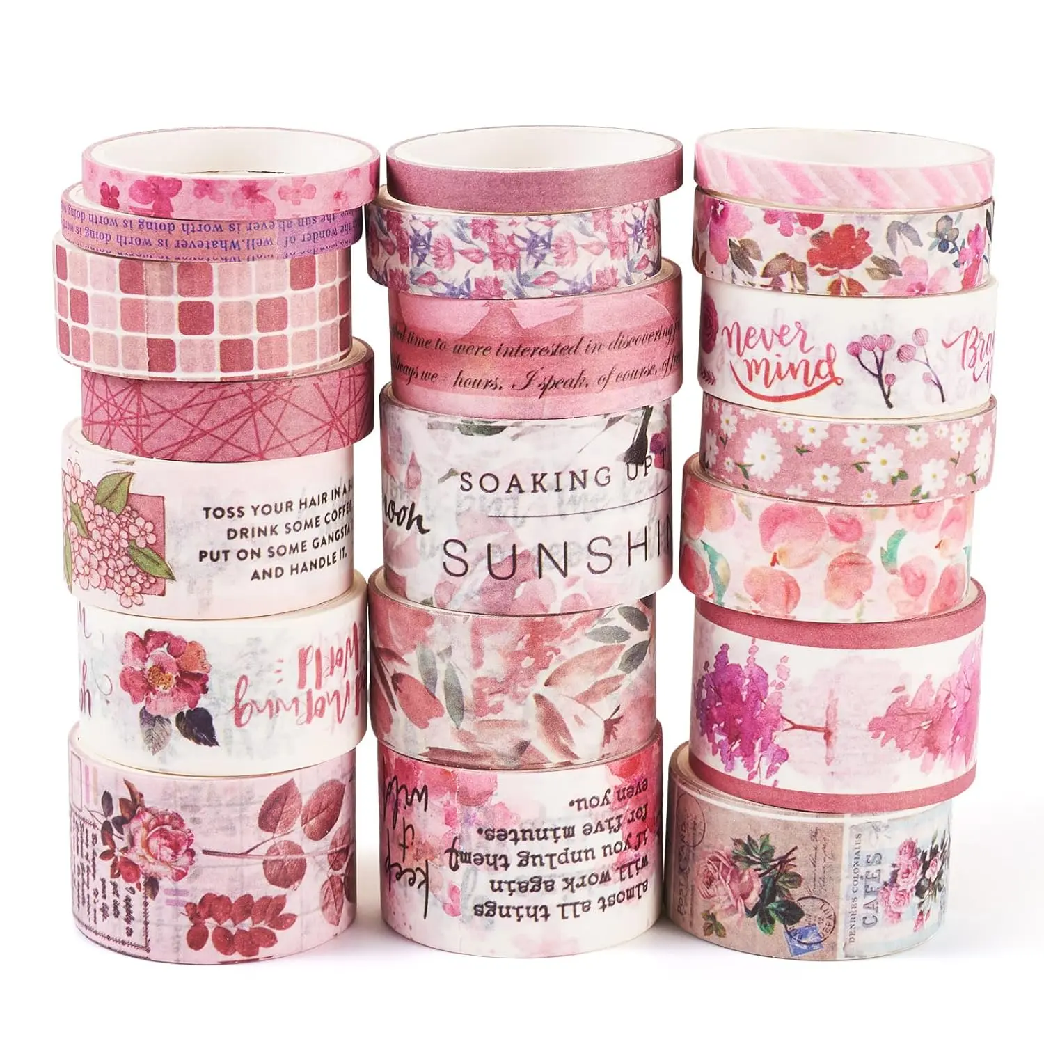 20 Rolls Washi Tape Set Colored Masking Tape Spring Flower Letter Retro Decorative Adhesive Sticker for Scrapbooking  Journals Present Wrapping DIY Crafts Book Planner(Pink)