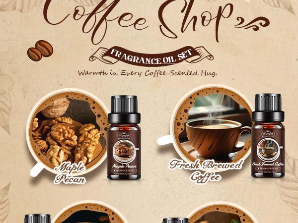 Coffee Diffuser Oils Gift Set - 6x10ML Luxury Fragrance Oil Blend, Coffee Scent Essential Oils Set for Diffuser, Candle, Soap Making Scents