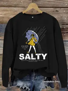 Women's Casual Expression Graphic Pullover Sweater, Soft Long Sleeve Round Neck Sweatshirt, Comfortable Daily Wear, Womenswear