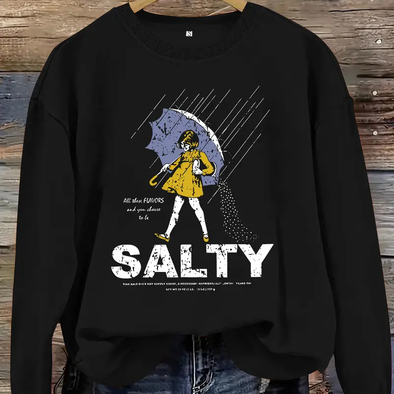 Women's Casual Everyday Expression Graphic Print Pullover Sweater, Funny Relatable Sweatshirt, Soft Long Sleeve Round Neck Fitted Sweatshirt, Comfortable Daily Wear, Graphic Sweatshirts, Womenswear