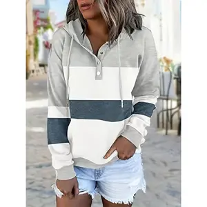 Striped Drawstring Hoodie - Casual Long Sleeve Drop Shoulder Hoodie - Women's Clothing - Soft & Comfortable Fabric - Perfect for Everyday Wear, Lounging & Casual Outings - Ideal Gift for Women