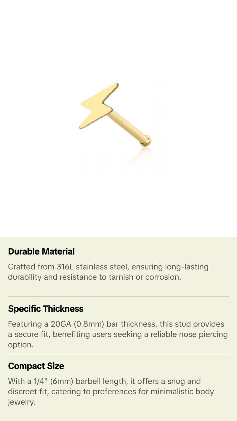Lightning Bolt Nose Bone Stud - 316L Stainless Steel