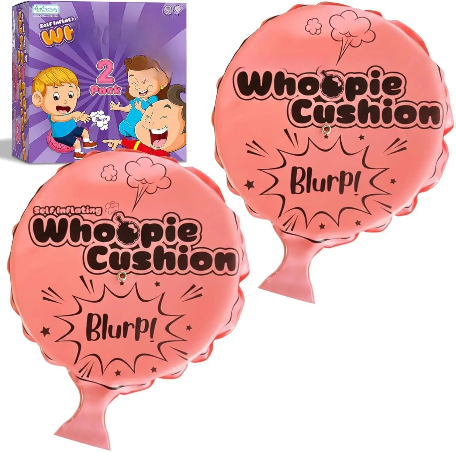 ArtCreativity Unisex 2-Pack Self-Inflating Whoopie Cushions, 7-in Latex-Free Anti-Burst Prank Props, 7-inch Blast Mess-Free Kids' Fun, Creative Prank Gift & Classroom Gag Party Favors