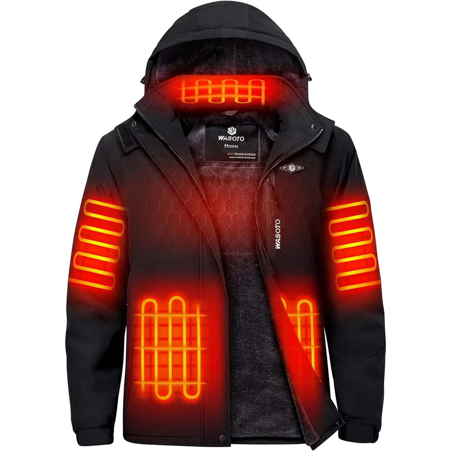 Men's Heated Long Sleeve Jackets, Polyester Fabric Menswear with Fur Lining, 18400mAh Battery Pack Charger Included, Rechargeable Waterproof Zipper for Hunting Work, Coats, Fleece, Tops, Stealth Mode, Heated Jacket, Water Resistant, Waterproof Coat, Reinf